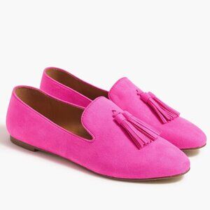 J.Crew Factory Faux-Suede Smoking Loafers with Tassels Neon Flamingo Pink Size 6